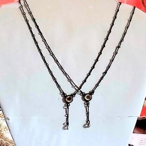 TWO BFF 16" Black Chain Necklace With Dangling Crystal Rhinestone